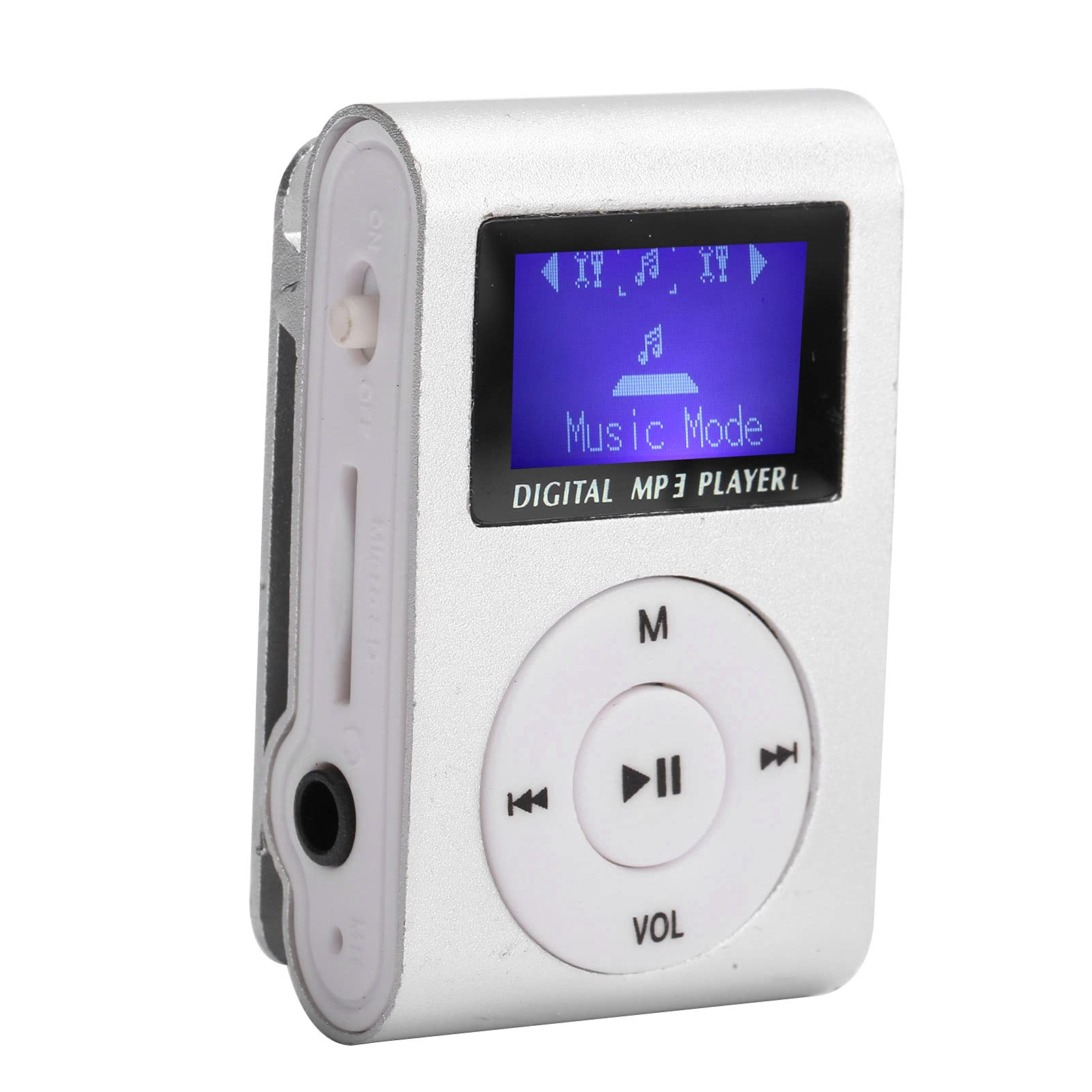 FEBT Music Player, MP3 Player Mini MP3 Sports Back‑Clip LCD Screen Ultra‑lightweight 32GB FM Radio Voice Recorder for Outdoor(Silver)