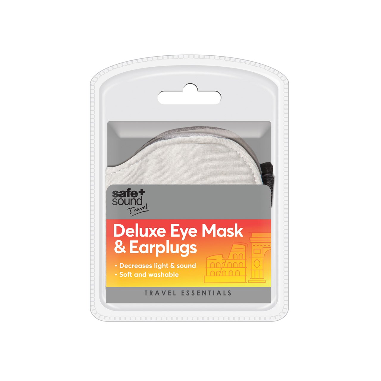 Safe + Sound Deluxe Washable 100% Cotton Eye Sleep Mask with Comfort Fit Foam Earplugs, White.
