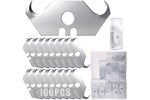 LEONTOOL 100 Pack Utility Hook Blades, SK5 Steel Hook Razor Knife Blades, Safety Horn Knife Blade with Plastic Case, Heavy Du
