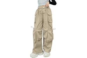 SANGTREE Girls' Cargo Pants Multi-Pocket Vintage Streetwear Hip Hop Trousers,6-14 Years