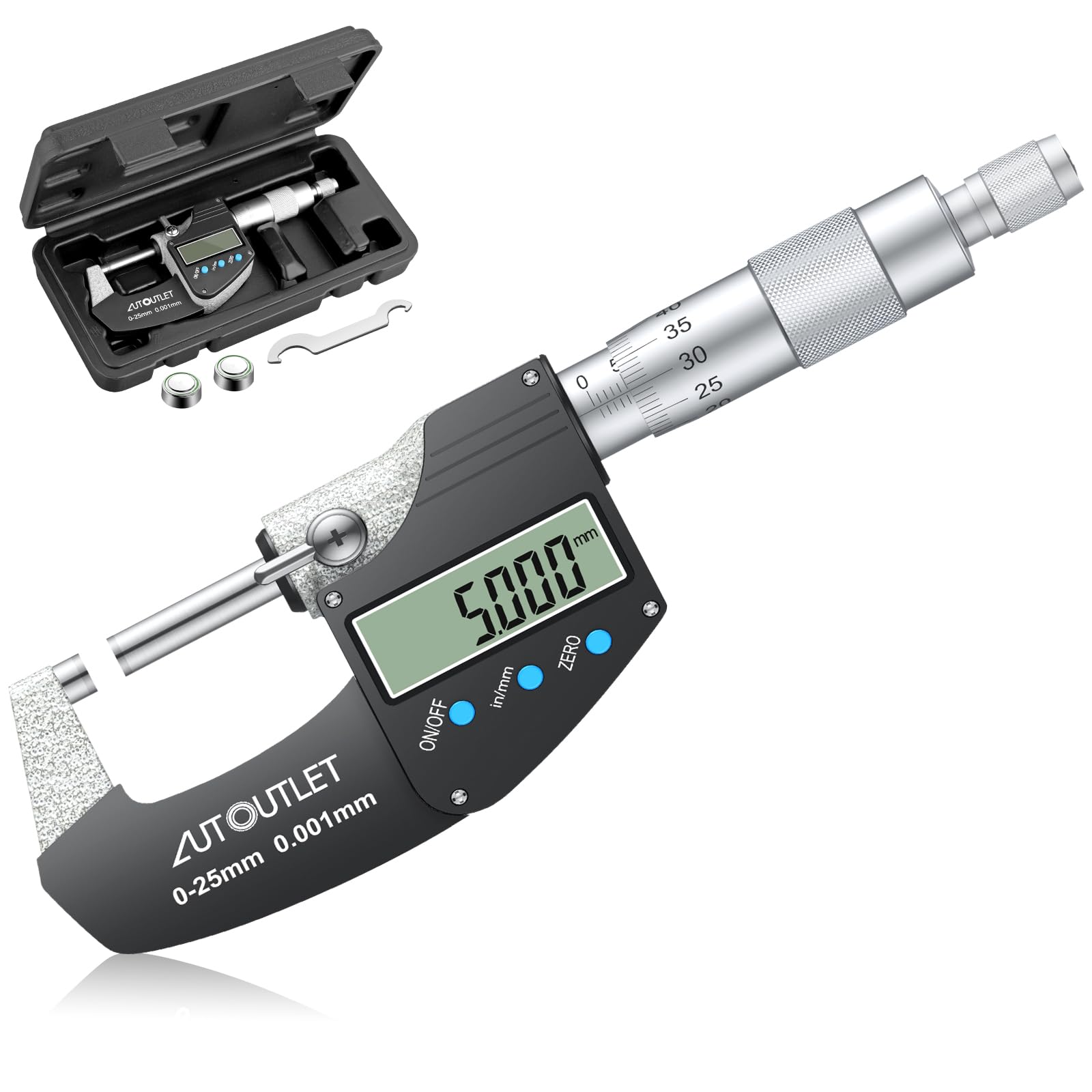 AUTOUTLET 0-25mm ABS Stainless Steel Multifunction Digital LCD Display Micrometer 0.001mm Electronic Micrometer Caliper