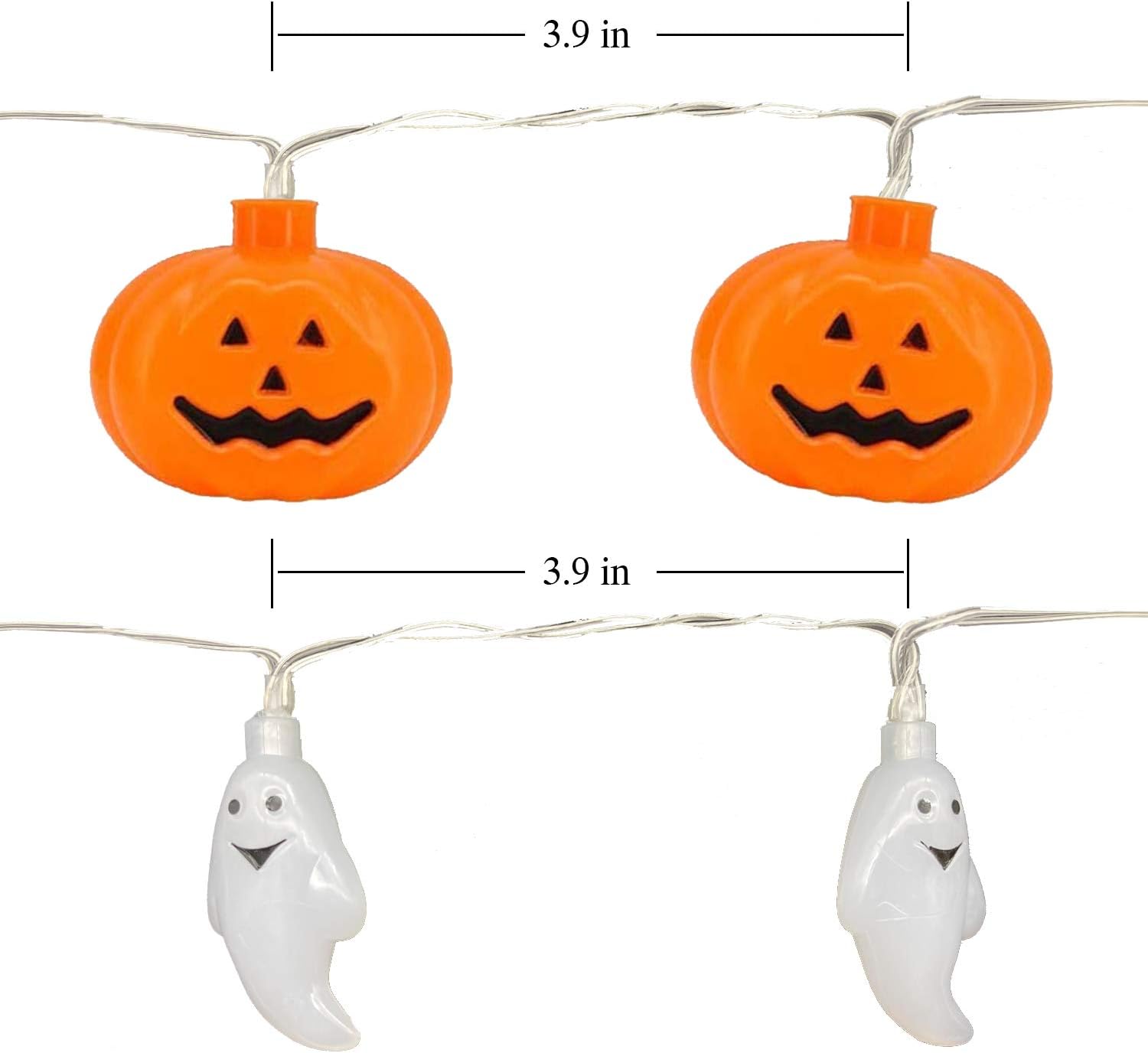 Set of 2 Halloween String Light Decorations-230 Total 60 LED＆21.6 FT Battery Operated with 2 Modes Steady/Flickering Lights, Indoor Outdoor Halloween Party Decorations for Pumpkin and Ghost Fairy : Garden & Outdoor