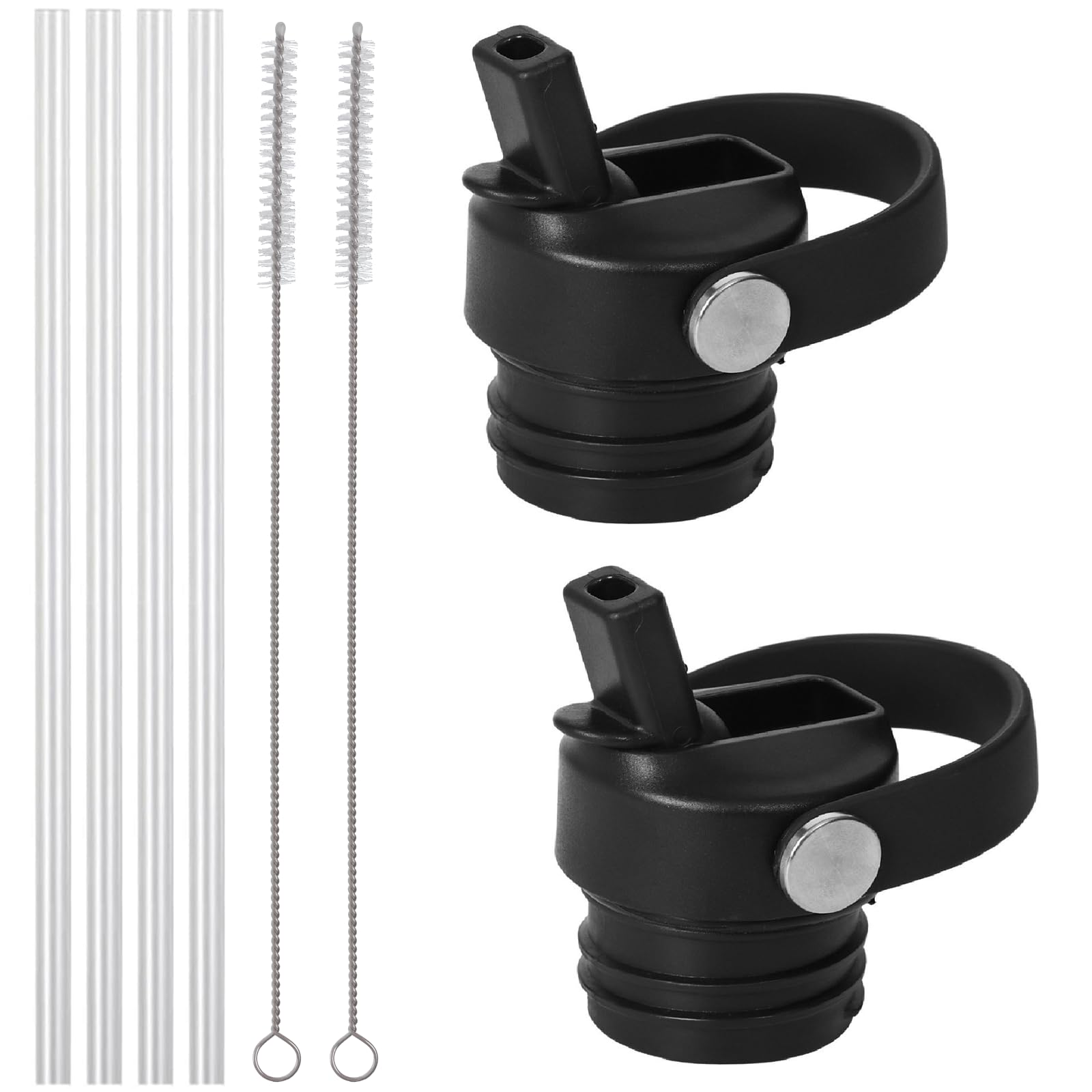 2 Pack Hydro Flask Straw Lid - Compatible with Hydro Flask Standard Mouth, Includes 4 Straws and 2 Straw Brushes for Sports Caps Water Bottle
