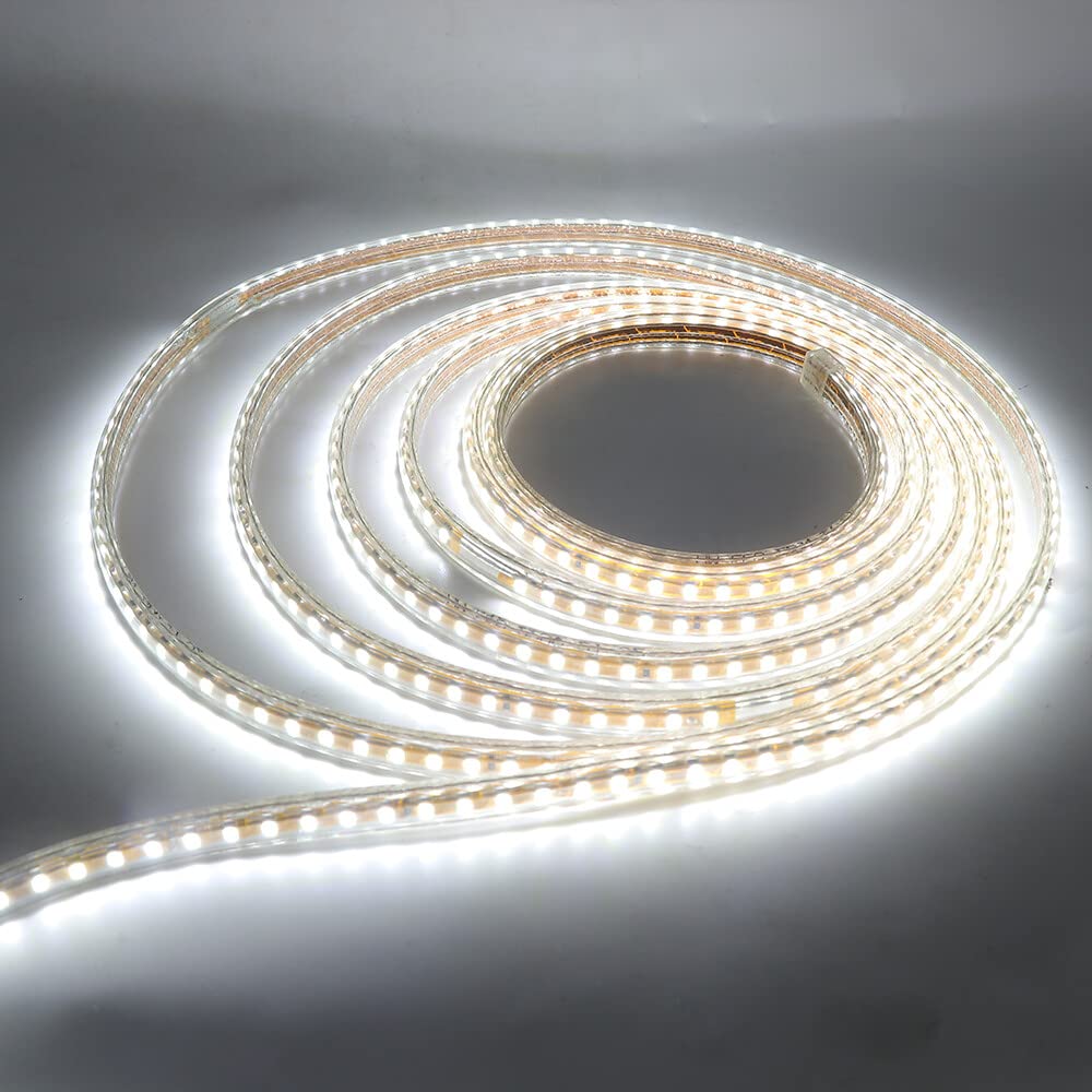 GQL Mains Powered LED Strip White, 2m Flexible SMD 2835 LED Rope Light Ribbon for Home Commercial Decoration, Ceiling/Kitchen/Cupboard/Corridor/Garden Lighting