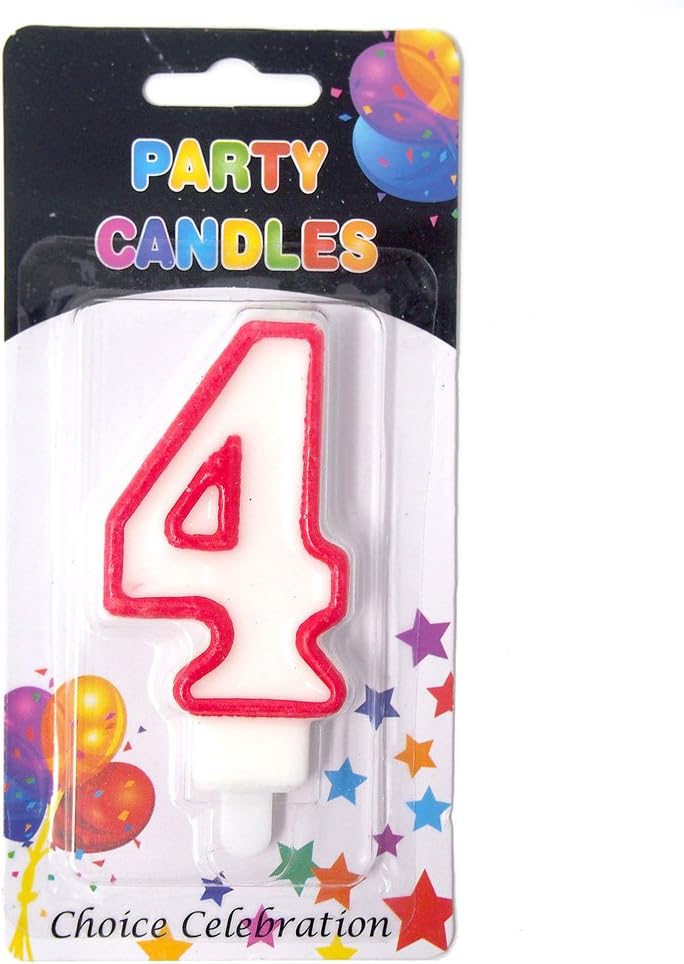 Homeford Number 4 Birthday Candle, White/Red, 2-1/2-Inch