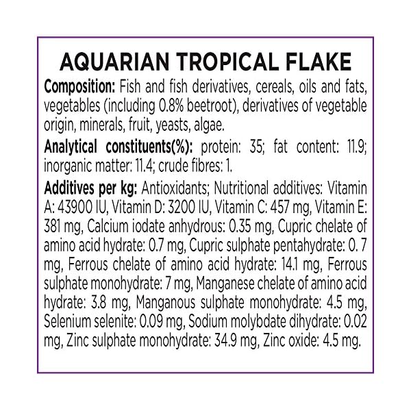 AQUARIAN Complete Nutrition, Aquarium Tropical & Temperate Fish Food Flakes, 50g Container