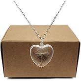 Dandelion Make a Wish Real Flowers Heart Love Glass 925 Sterling Silver Chain Necklace for Women Handmade