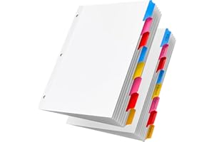 HABGP 16Pcs/2 Set Binder Dividers with Tabs, 8 Colourful Tab for 3 Ring Binder Dividers, White Page Folder Dividers for 3 Ring Binder Sheet Paper Protectors, Notebook Binder Sleeves with Pockets