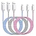 Micro USB Cable, Eversame 3 Pack 6Ft 1.8M Premium Nylon Braided High Speed Data Sync Charger Cord with Aluminum Shell for Android, Samsung Galaxy S6 Edge Plus, HTC One M9, LG G4(Blue Black Hot Pink)