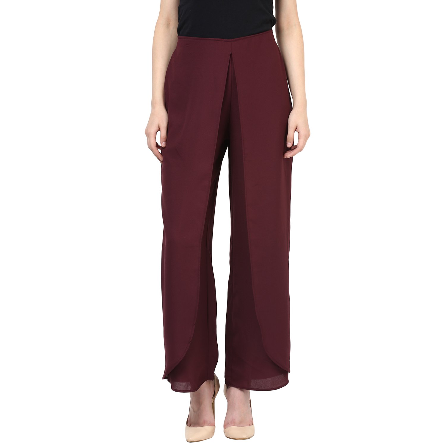 rare maroon palazzo relaxed fit trousers (ep1017a)