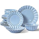HOMBENE Dinnerware sets, 16 Piece plates and bowls sets for 4, Ceramic dish set, Porcelain dish set, Farmhouse premium kitchen decor, Microwavable safe, Celestial Blue