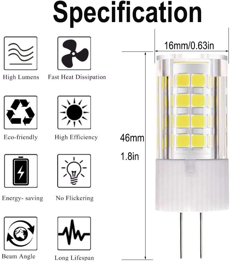 ZFQ 6-Pack G4 AC/DC 12V LED Light Bulb, 5 Watt, 500 Lumen, Warm White 3000K, 360° Beam Angle, 50W Equivalent - Image 3