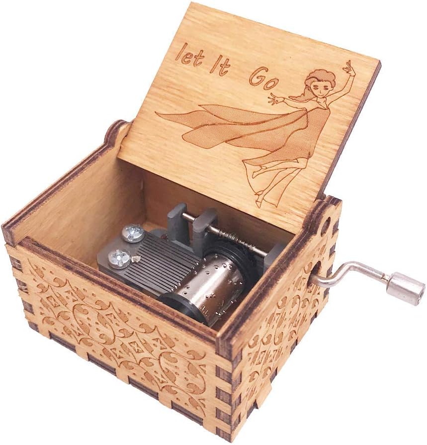 Zhaoyun Frozen Music box 18 Note Hand Crank Musical Box Carved Wooden,Play Let it Go,Brown (Color : Brown )
