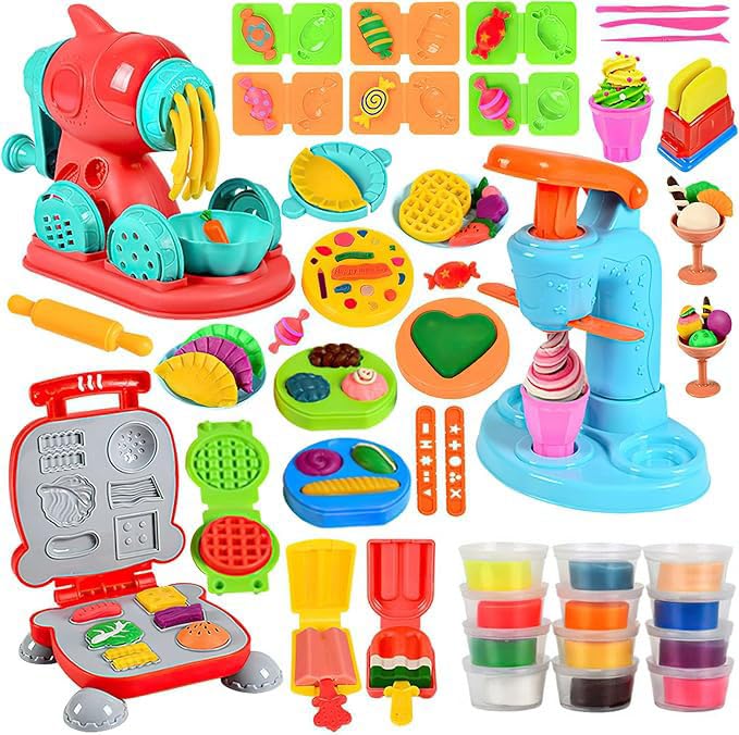Polegas 3 in 1 Color Dough Tools Set, Dough Accessories with Tools and Cutters, Ice Cream Noodle Hamburger Maker Machine, Kitchen Accessories for Kids Age 3+, Educational Toy Gift for Kids