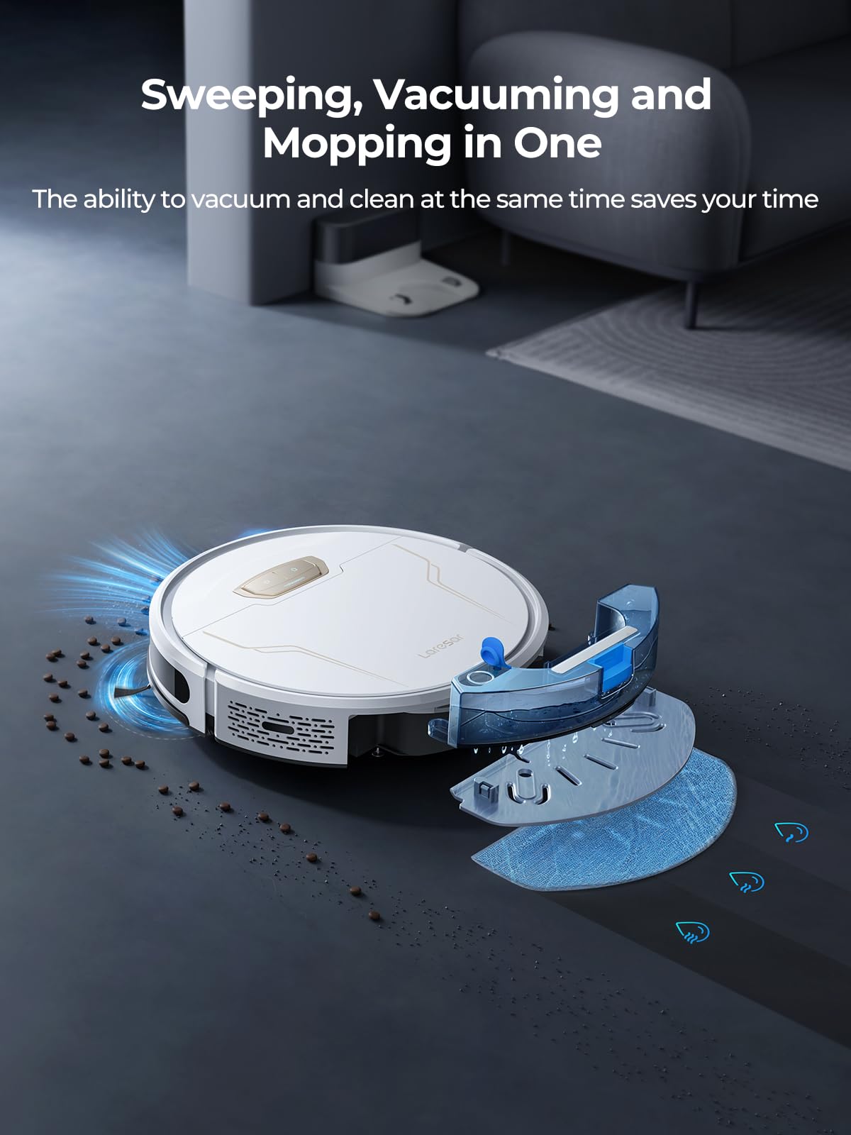 Laresar Robot Vacuum and Mop Combo, 3 in 1 Robotic Vacuum with 3.5L Self Emptying Station, Equipped with Lidar Navigation,Smart App Control, for Pet Hair/Floors/Carpets, L6 Pro, White