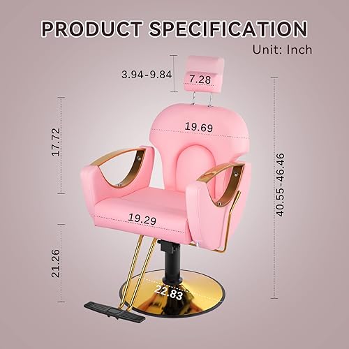 Dangvivi Pink Barber Chair Reclining Salon Chair for Hair Stylist