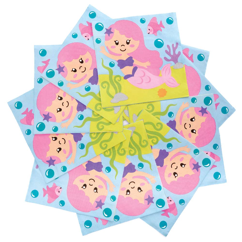 Baker Ross FC986 Magical Mermaid Party Napkins - Pack of 20 Napkins, Kids Party Napkins, Paper Disposable Napkins, Kids Birthday Tableware, Magical Mermaid Party Napkins