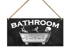 QVUXZ Vintage Bathroom Wood Sign Decor, Guest Bathroom Decoration Toilet Wall Restroom Door Decor Farmhouse Hanging Sign Decorations, Housewarming Gifts for New House Home Women Men, Bathing Skeleton