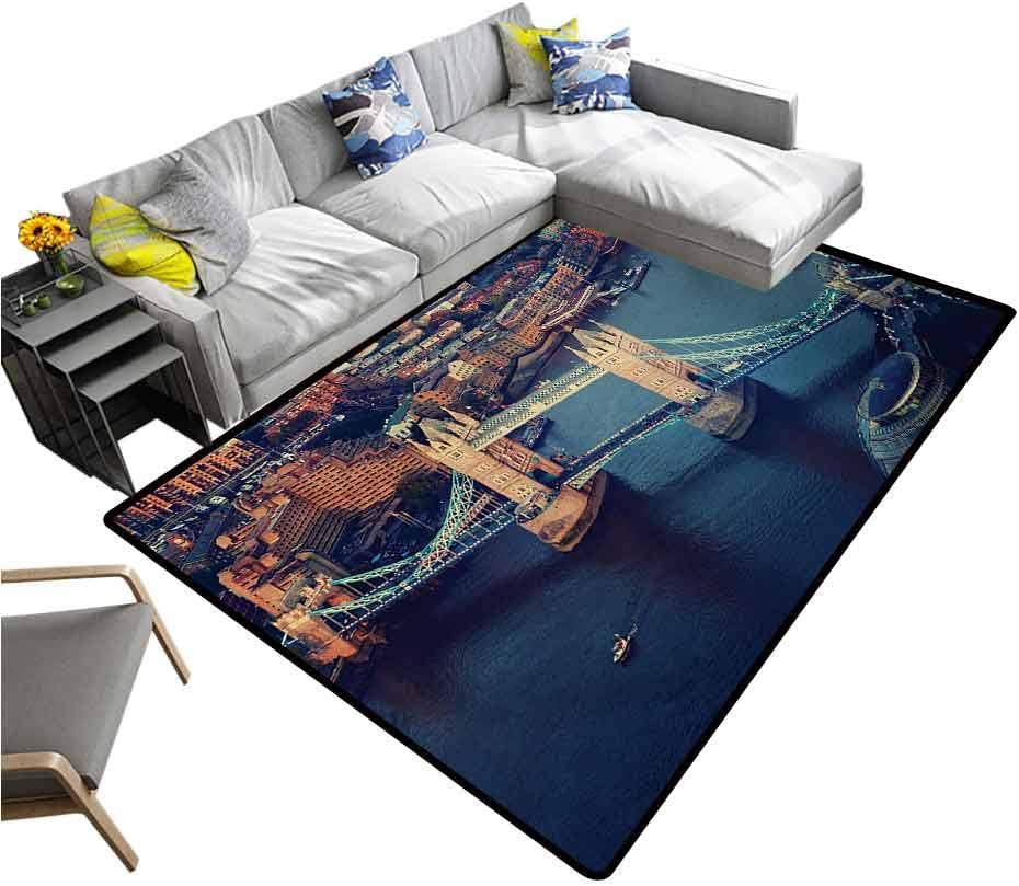 London Carpet mat London Aerial View with Tower Bridge at Sunset Internatinal Big Old UK British River for Dining Room Living Room Home Decoration Multicolor (5'x7')