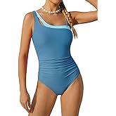 Belovance Girls Swimsuits One Piece Bathing Suit Solid Color Ruched Tween Swimming Suit Beach Swimwear Quick Dry 7-16 Years
