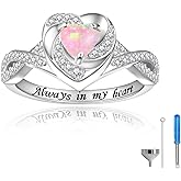 Sariel Heart Cremation Ring for Ashes - 925 Sterling Silver Opal Urn Keepake Rings Memorial Jewelry for Women
