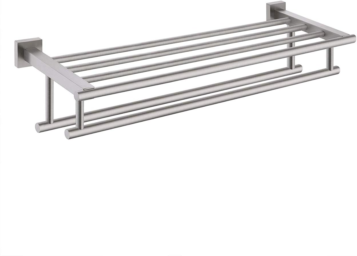 KES Bathroom Hotel Bath Towel Rack with Double Towel Bar 23.3-Inch Wall Mount Shelf Rustproof Stainless Steel Modern Brushed Finish, A2112S60-2: Home & Kitchen