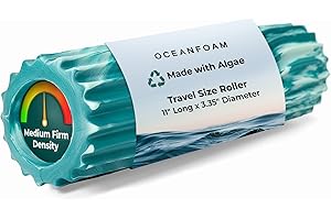 Oceanfoam Ripple Travel Foam Roller (11" x 3.35") Firm Mini Foam Roller for Physical Therapy, Deep Tissue Massage, Back Pain - High Density, Wave Textured - Yoga, Exercise (Jade & Seafoam Marbled)