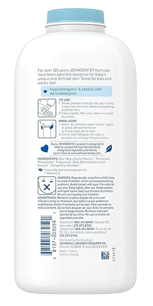 JOHNSON’S BABY POWDER WITH NATURALLY DERIVED CORNSTARCH ALOE & VITAMIN E, HYPOALLERGENIC, 22 OZ (PACK OF 6)