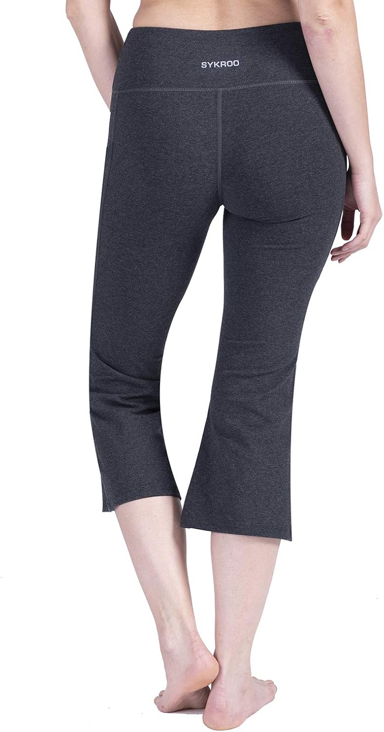 SYKROO Women's High Waisted Yoga Capris Leggings Athletic Running Workout Tummy Control Stretch Pants with Pocket: Clothing