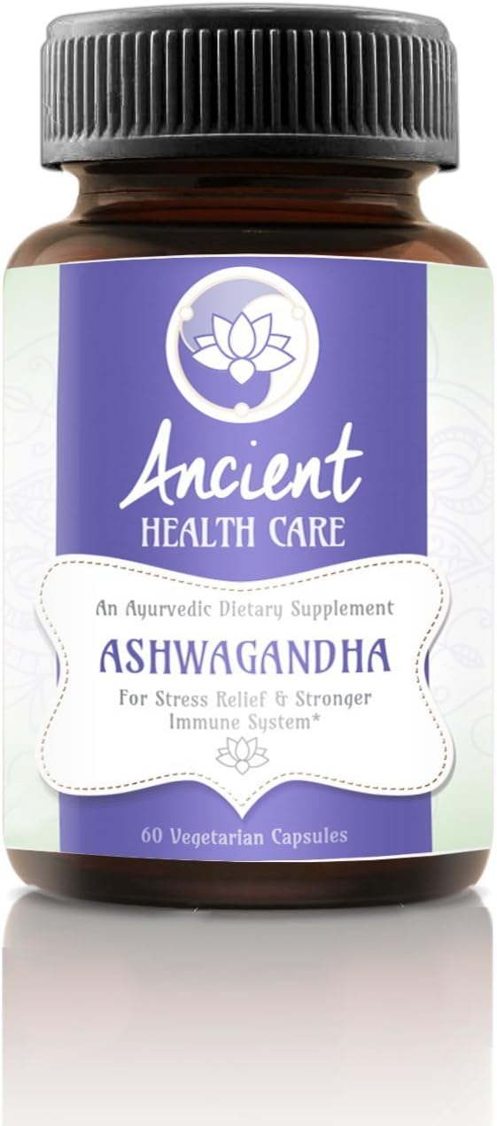 Ancient Health Care Premium Ashwagandha (Withania Somnifera, Indian Ginsing) Ayurevedic Herb - Anxiety Relief & Stress Support - 7% Withanolides - 300mg - 60 Veggie Capsules - Made in USA