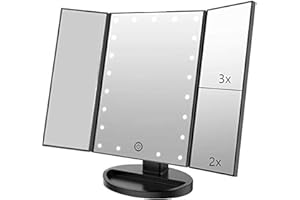 Infitrans 3 Folds Lighted Vanity Makeup Mirror,1X/2X/3X Magnification, 21 LED Light Bright Table Mirror with Touch Screen,180 Adjustable Rotation,Portable Travel Cosmetic Mirror