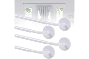 RUIONY 4 Pack Magnetic Curtain Rod Adjustable from 17 to 30 inch, 3/8 Inch Diameter, Magnetic Cafe Rods Compatible with Any Iron or Steel Surface, Easy to install for any iron and steel surface, White