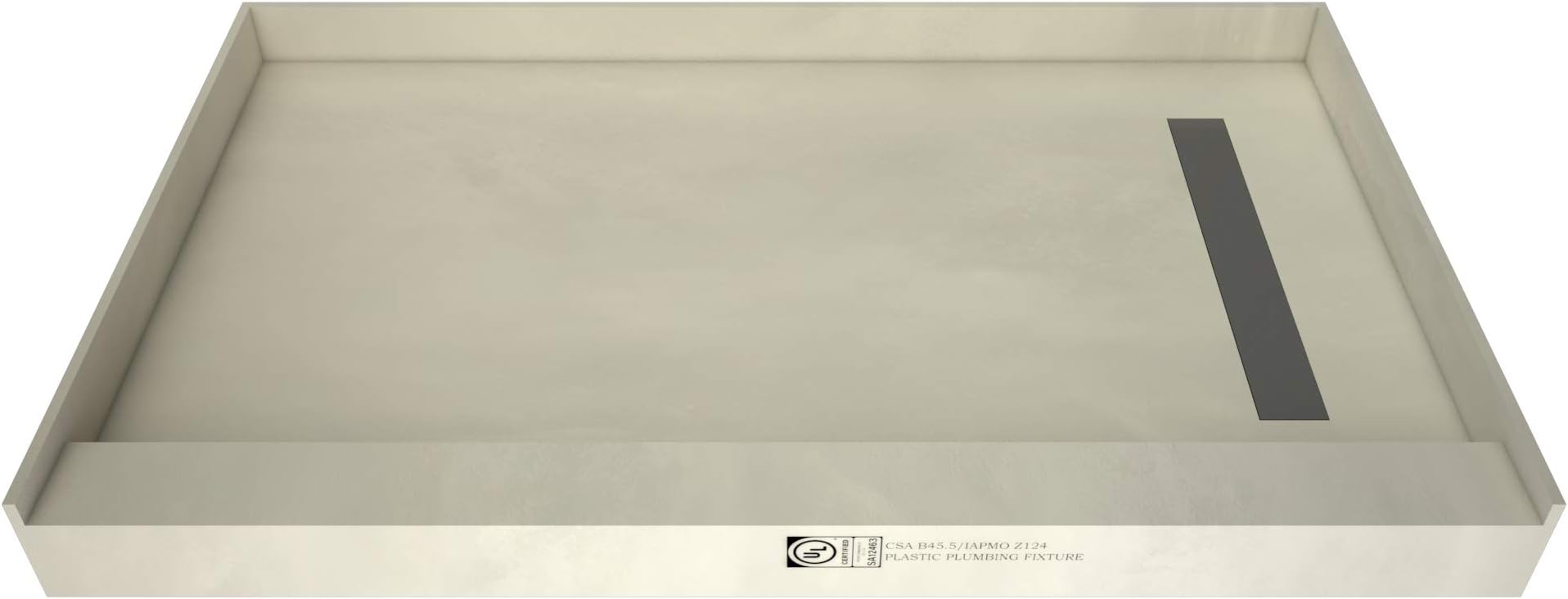 Tile Redi RT3460R-PVC-TBN Shower Pan with Right Drain- Single Curb Shower Base, 2" PVC Drain, and Grate Included, 60" Width x 34" Depth