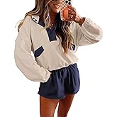 miduo Womens Color Block Two Piece Sets Long Sleeve Oversized Sweatshirts Pullover and Shorts Set Matching Sets with Pockets