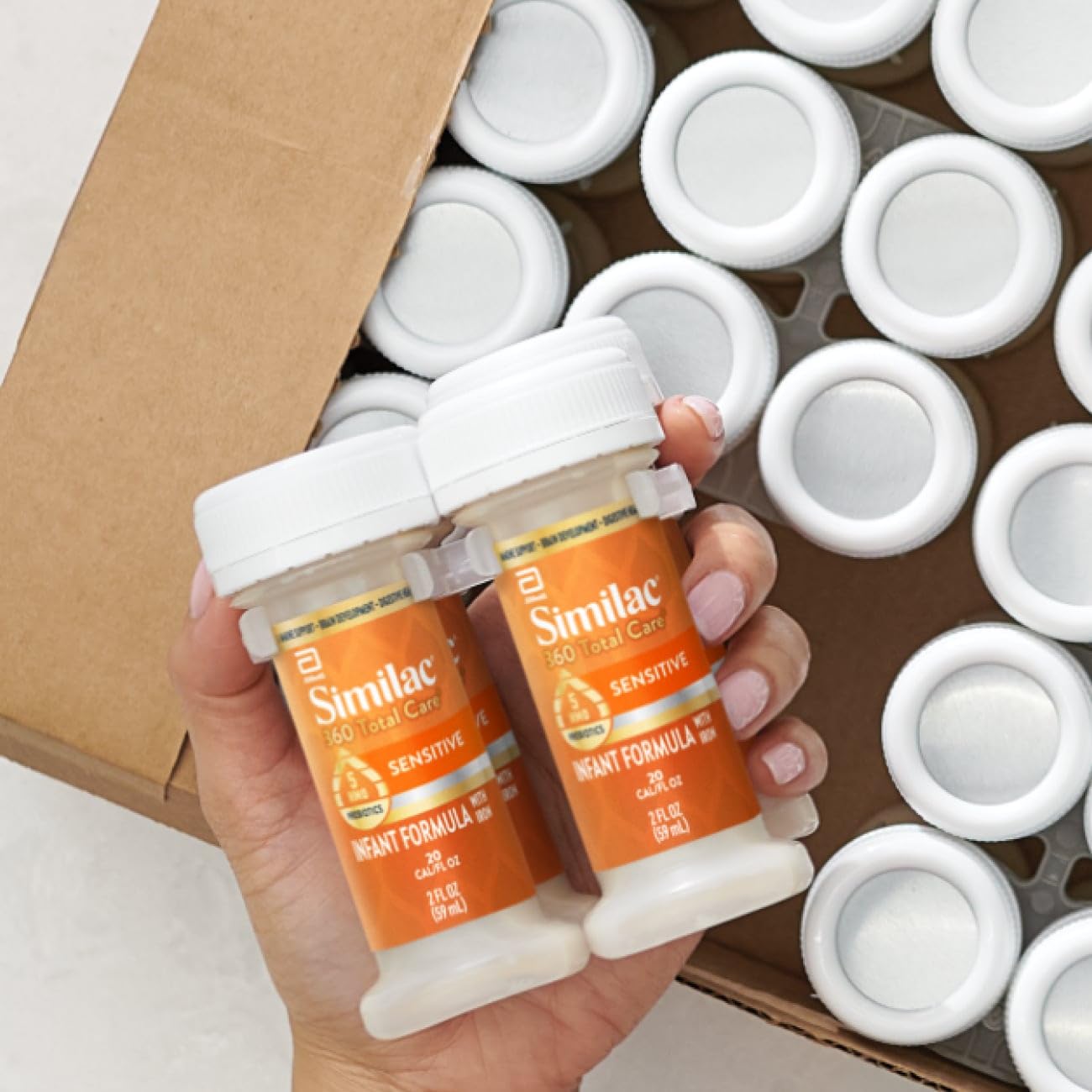 Similac 360 Total Care Sensitive Infant Formula for Fussiness & Gas Due to Lactose Sensitivity, Has 5 HMO Prebiotics, Baby Formula, Ready to Feed, 2-fl-oz Bottle, Pack of 12