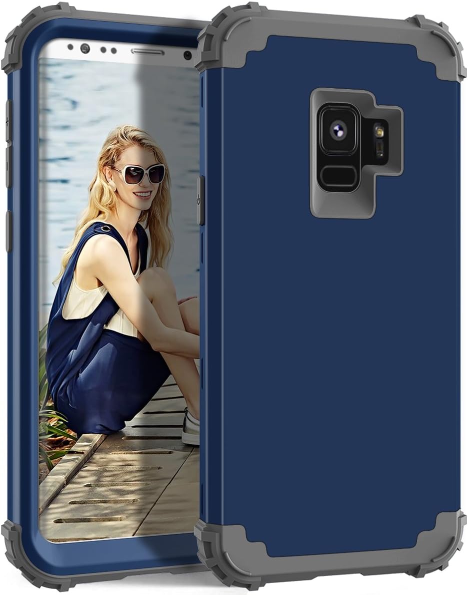Awinning Galaxy S9 Case Heavy Duty Three Layer Shockproof Full Body Protective Phone Case for Samsung Galaxy S9 (2018) - Navy Blue