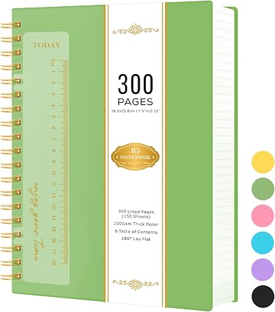 NIRMIRO B5 Lined Notebook Hardback 300 Pages 100GSM 18.5x25.8cm Green PVC Cover