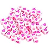 Valentine's Day Cube Heart Beads ARTISAMILY 200pcs Pink Heart Bracelet Beads Small 6mm Acrylic Loose Spacer European Large Hole Bead for Earring Necklace Jewelry Making DIY Craft Supplies