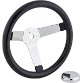 Classic Solid Spoke 12 Inch Black Steering Wheel, Universal Fit | 3.5in Dish for Better Driver Position, Rubber Grip Cushion for Comfort Control, Fits 3 Bolt Steering Hubs