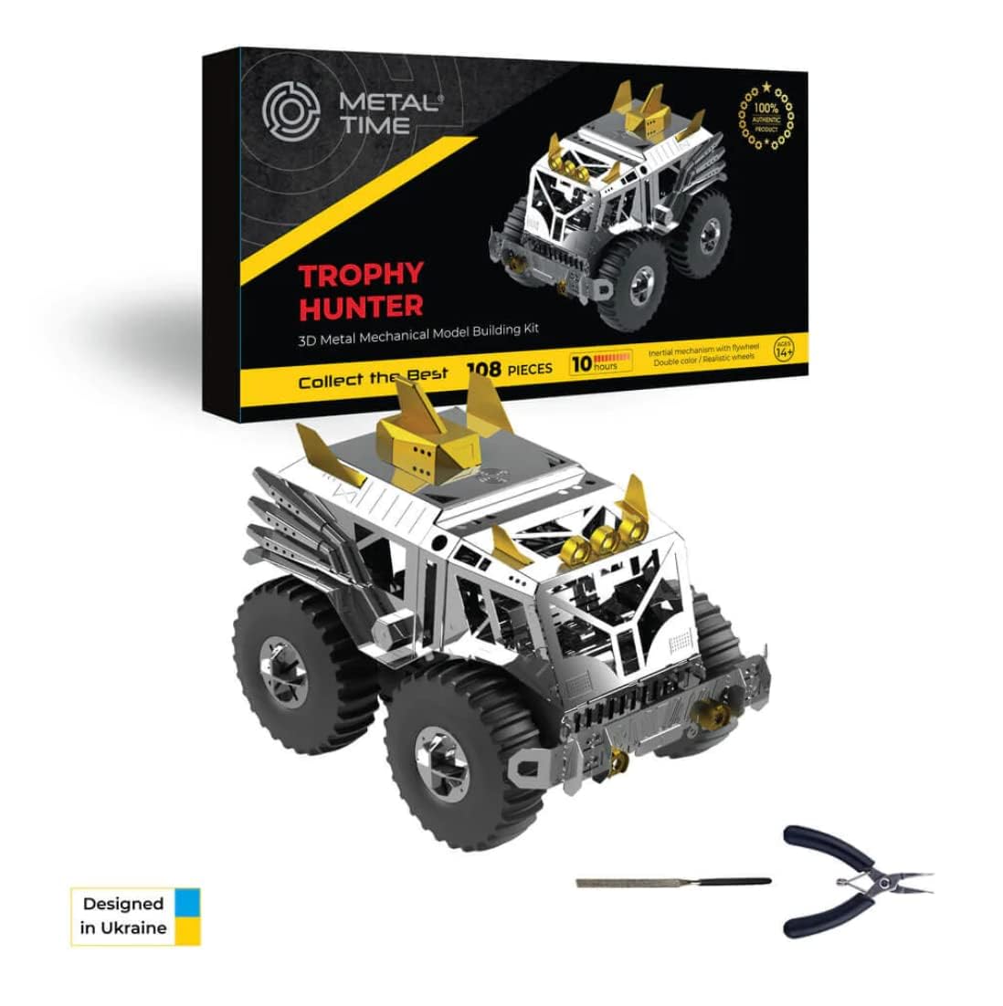 METAL-TIME Trophy Hunter ATV, ATV Model, Metal ‘’SHERP’’ Prototype Model, 3D Puzzle Building Crafts, Collectible Figurine, Stainless Steel DIY Construction with Toolbox, 108 Pieces.