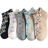 Cute Floral Ankle Socks for Women Girls, Ruffle Cuff Cotton Socks