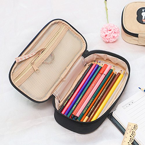 JAKAGO Zipper Carry Case pencil Cases Multi-function Make-up Pouches Large Capacity Travel Storage Bag for Men Women School College (Black ) - Thumbnail 4