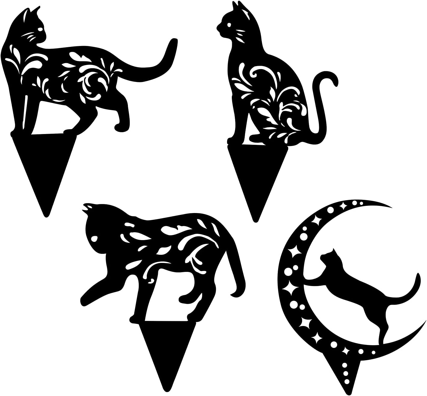 ZIIVARD 4Pcs Metal Cat Garden Stakes - Black Cat Silhouette Garden Statues Outdoor Animal Stakes for Yard Decor, Lawn Ornaments, Cat Toys Gifts for Cat Lovers