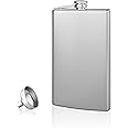 Hip Flask and Refill Funnel Set - 8 oz, Easy Pour, Leakproof, Attached Screw-On Cap - Comes in Gift Box