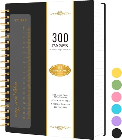 NIRMIRO B5 Spiral Notebook 300 Pages Hardback PVC Cover 100GSM Paper