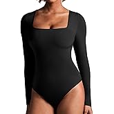 IUGA Long Sleeve Bodysuits for Women Square Neck Bodysuit Shapewear Bodysuit Tummy Control Slimming Body Suit for Womens