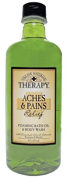 VILLAGE NATURALS THERAPY FOAMING BATH OIL, ACHES AND PAINS, 16 OUNCE