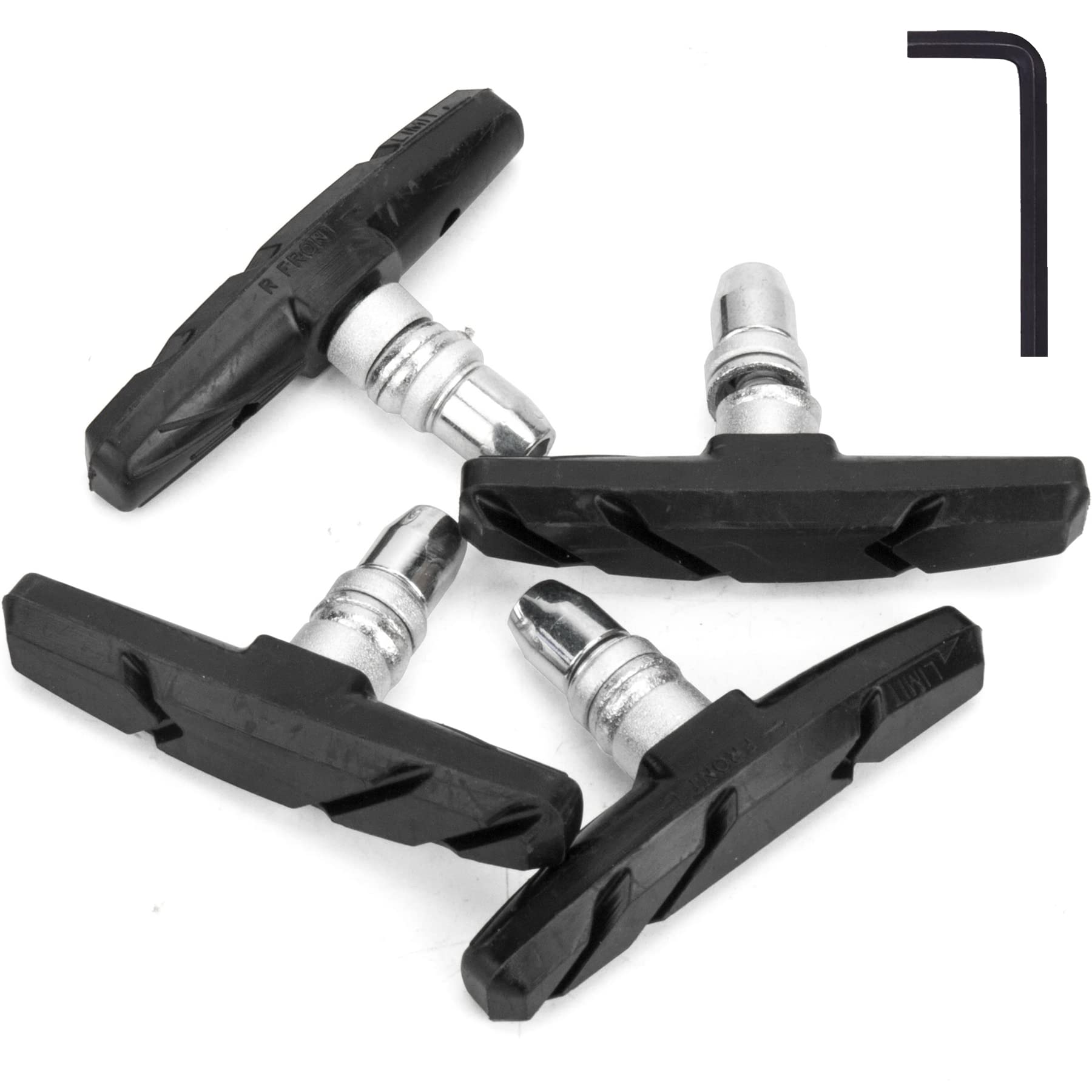 2 Pairs Bike Brakes Pads Set, 70mm for Cruiser MTB Mountain Bicycle Universal V-Brake Blocks with Hex Nut and Shims, No Noise No Skid