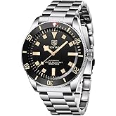 BENYAR Men's Automatic Watch, Stainless Steel Belt One-Way Aluminum Bezel Fashion Casual Waterproof Mechanical Watch Automatic