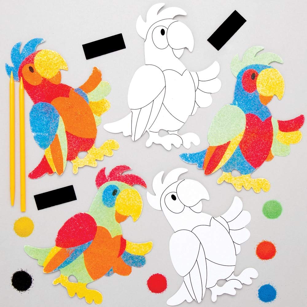Baker Ross AT680 Parrot Sand Art Magnet Kits - Pack of 6, for Kids Arts and Crafts Projects